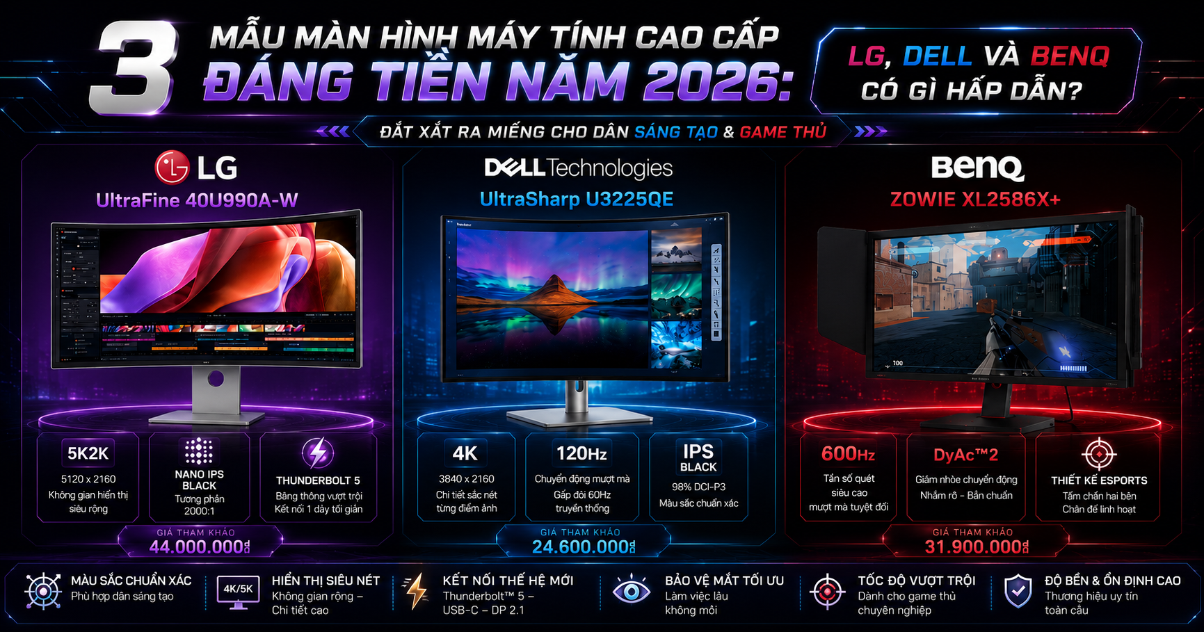 3 mẫu màn hình máy tính cao cấp đáng tiền năm 2026: LG, Dell và BenQ có gì hấp dẫn?