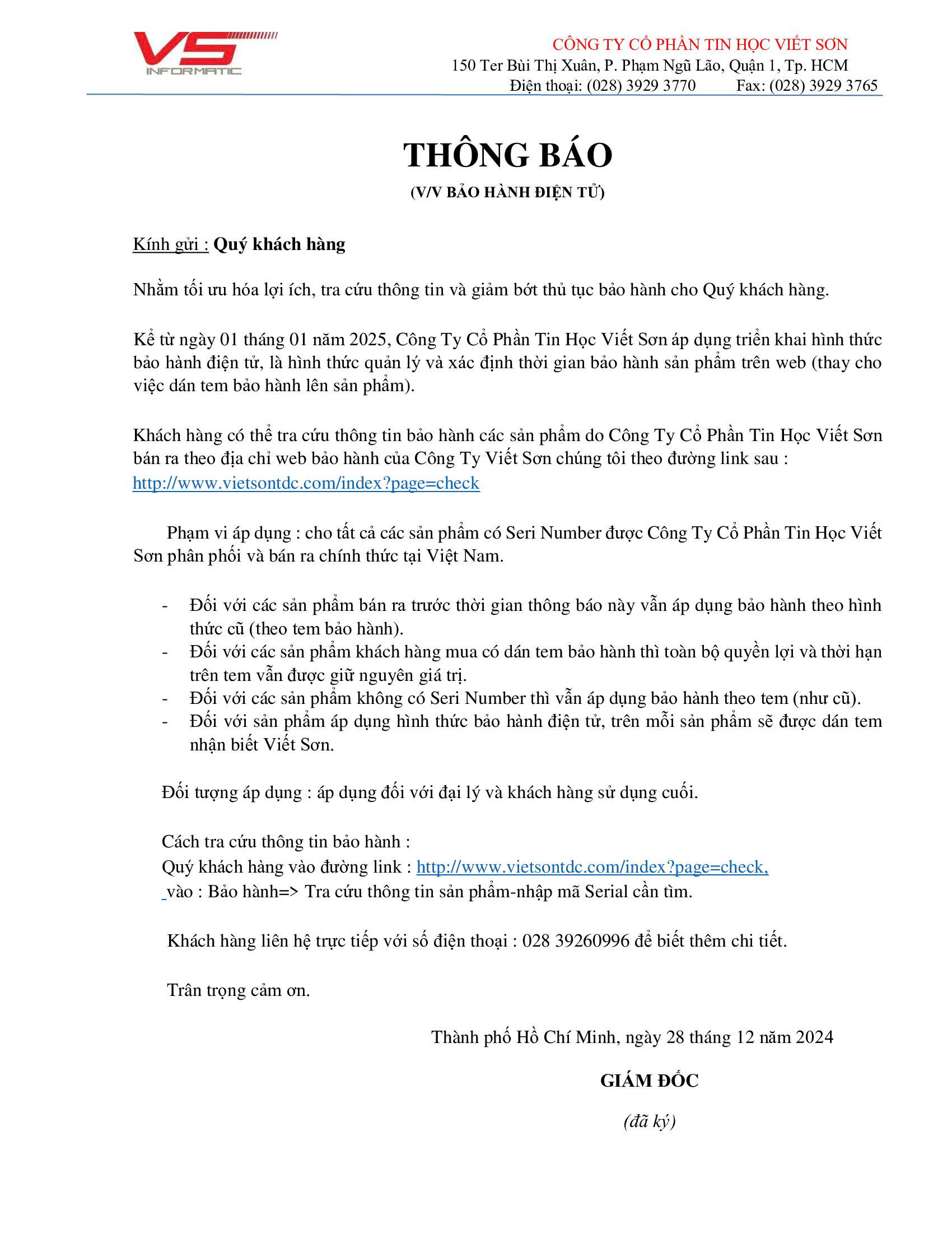 thong bao bao hanh